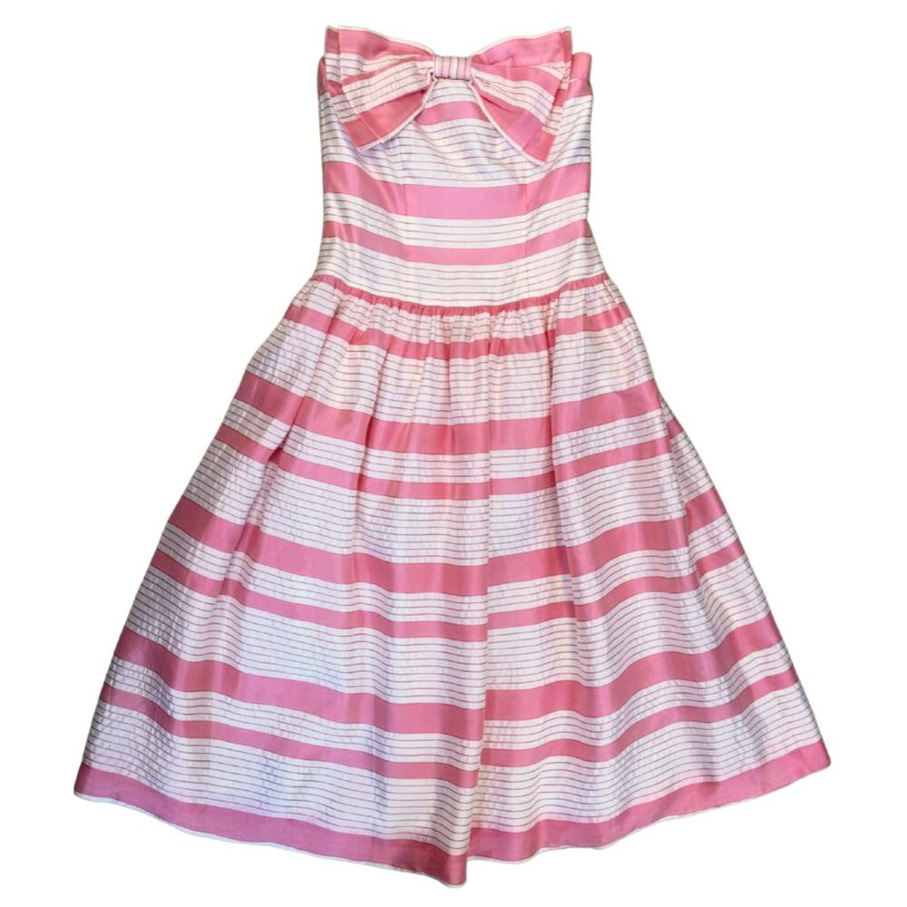 Victor Costa Pink Strapless Dress With Bow Detail 1980s Size 6 Silk Blend